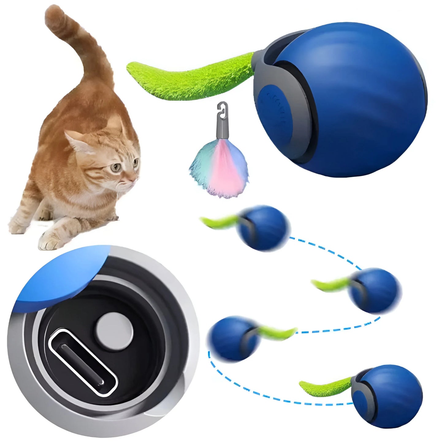 HuntBall – Rollender Katzen-Spielball mit Feder