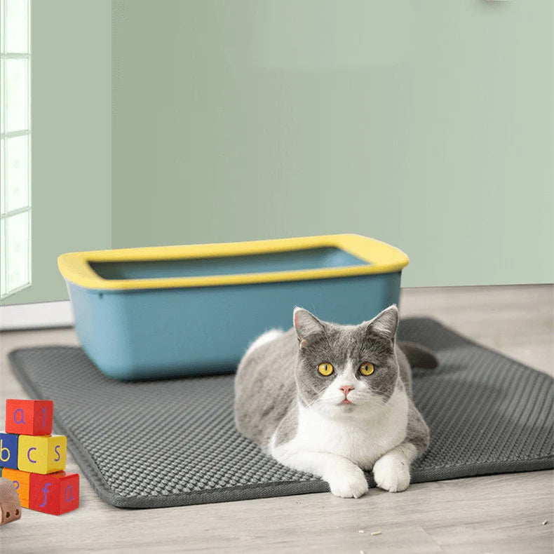 Katzenstreumatte, 40 * 50cm faltbare Doppelschicht wasserdichte Wabenwabe  Katze Feeder Bodenschutzmatte und leicht zu reinigende Matte